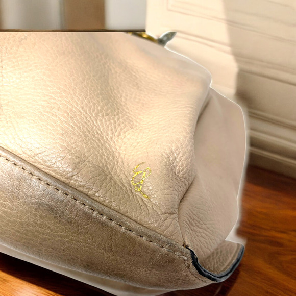 Elliott Lucca Tan Pebbled Leather Top Handle Satchel Purse Bag Chain Strap READ - Picture 7 of 13